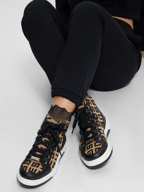 Guess Mannen Logo Knit High-Top Sneakers Bruin | GUESS-SN29529