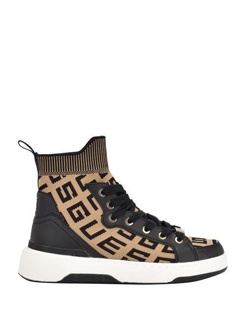 Guess Mannen Logo Knit High-Top Sneakers Bruin | GUESS-SN29529