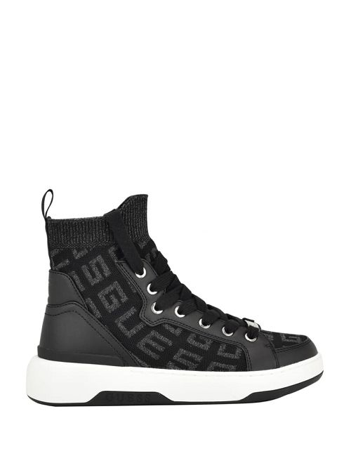 Guess Mannen Logo Knit High-Top Sneakers Zwart | GUESS-SN29552