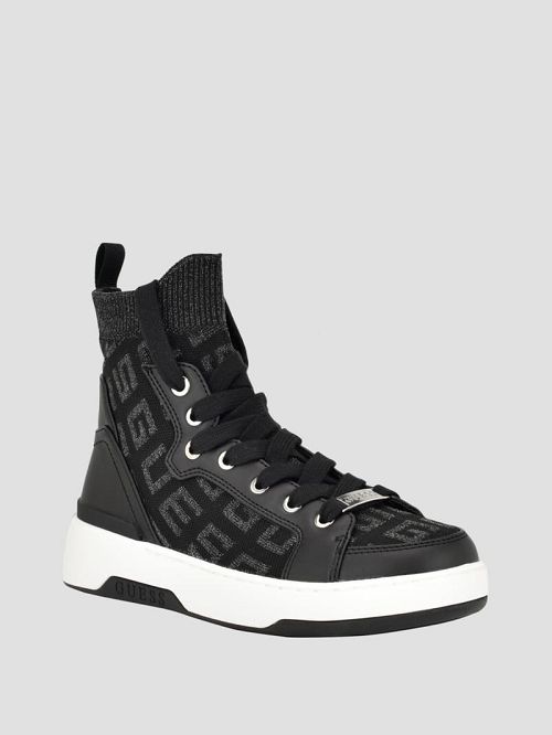 Guess Mannen Logo Knit High-Top Sneakers Zwart | GUESS-SN29552