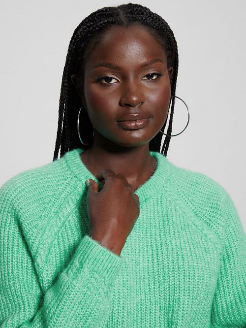 Guess Margot Cable-Knit Sweater Groen | GUESS-SN27697