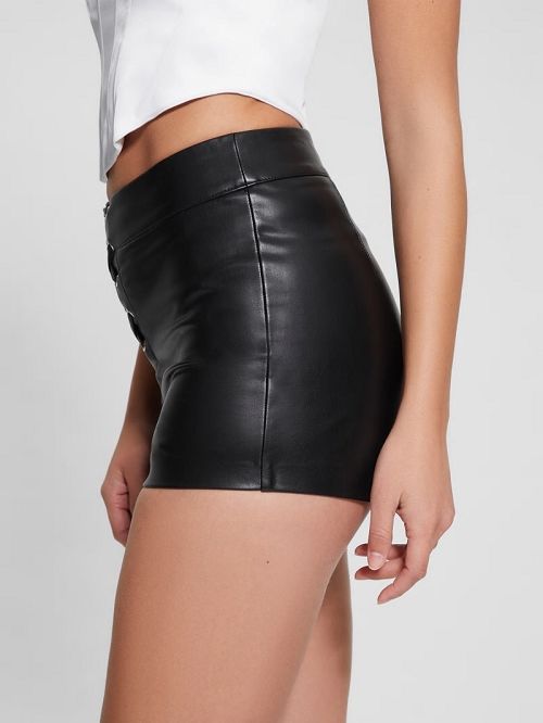 Guess Marissa Faux-Leather Lace Up Shorts Zwart | GUESS-SN28106