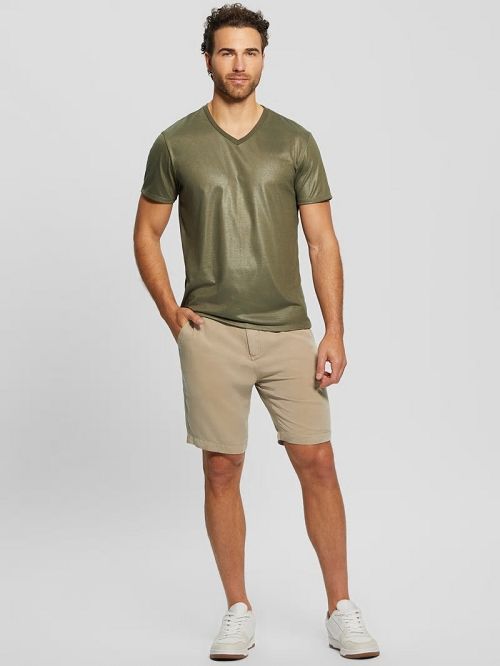 Guess Mason Yoke V-Neck Tee Groen | GUESS-SN30536