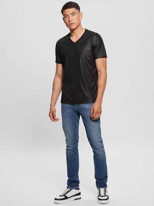 Guess Mason Yoke V-Neck Tee Zwart | GUESS-SN30541