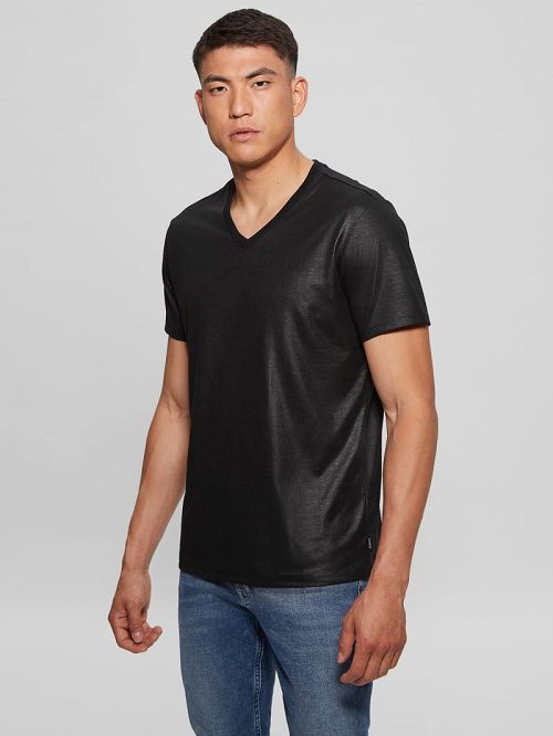 Guess Mason Yoke V-Neck Tee Zwart | GUESS-SN30541