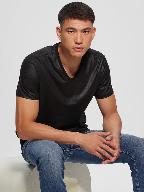Guess Mason Yoke V-Neck Tee Zwart | GUESS-SN30541
