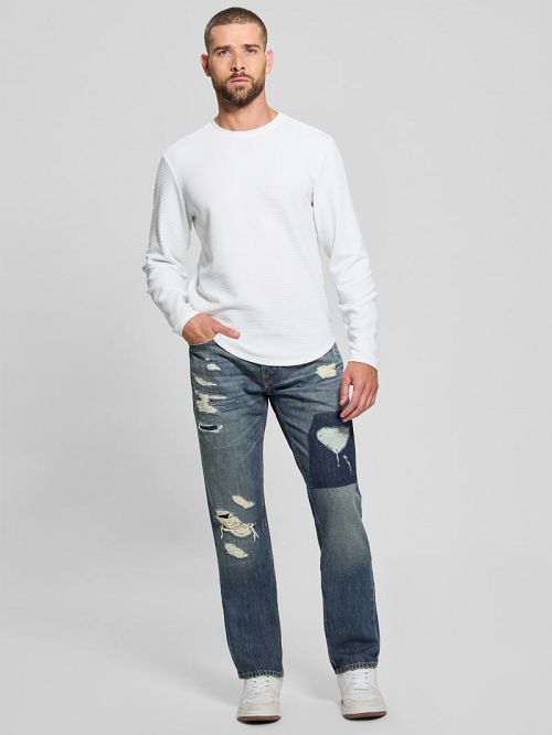Guess Mateo Distressed Straight Jeans Blauw | GUESS-SN30460