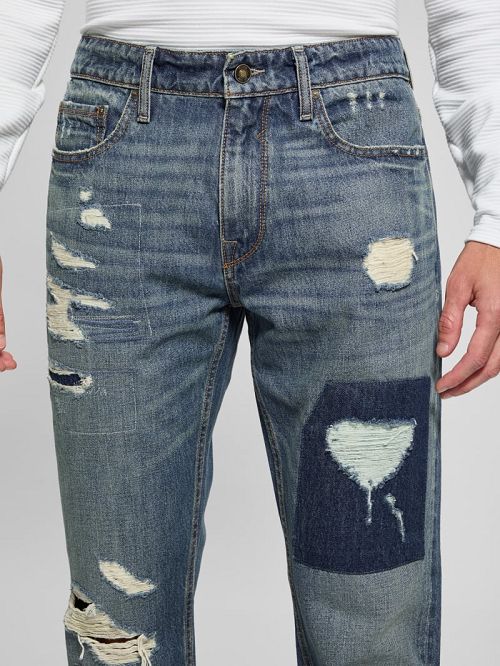 Guess Mateo Distressed Straight Jeans Blauw | GUESS-SN30460
