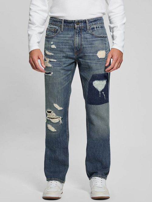 Guess Mateo Distressed Straight Jeans Blauw | GUESS-SN30460
