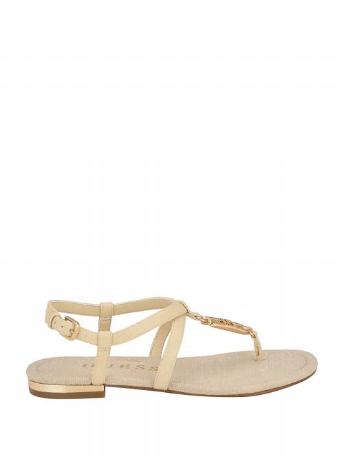 Guess Meaa Chain T-Strap Sandals Beige | GUESS-SN29624