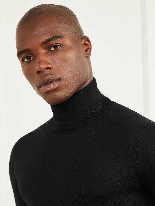 Guess Merino Wool Turtleneck Sweater Zwart | GUESS-SN30949