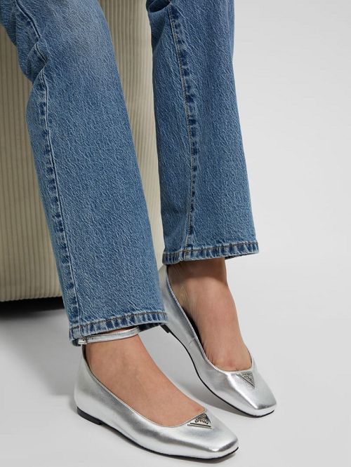 Guess Metallic Ankle Strap Ballet Flats Zilver | GUESS-SN29887