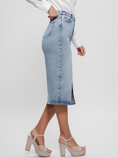 Guess Mila Denim Midi Skirt Blauw | GUESS-SN26644