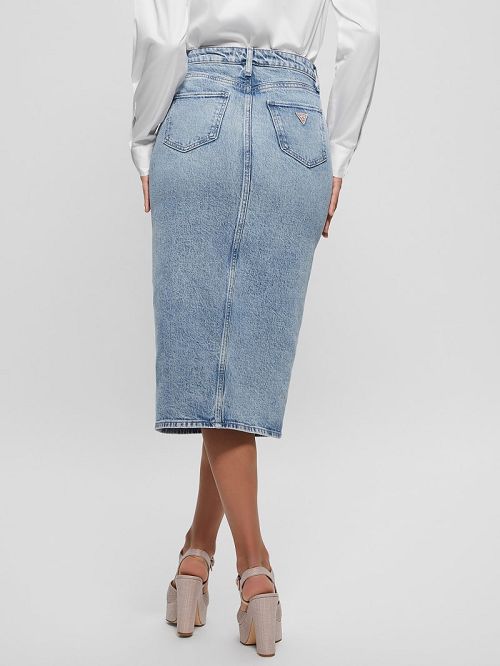 Guess Mila Denim Midi Skirt Blauw | GUESS-SN26644