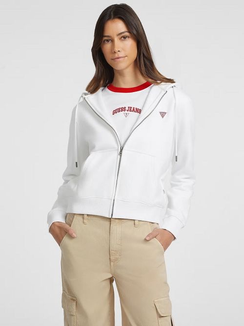 Guess Mini Patch Zip-Up Sweatshirt Wit | GUESS-SN28372