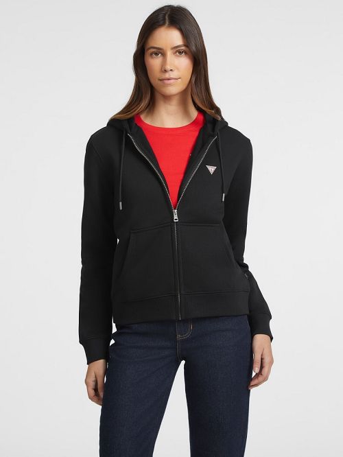 Guess Mini Patch Zip-Up Sweatshirt Zwart | GUESS-SN28370