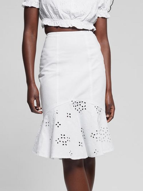 Guess Mira Eyelet Denim Skirt Wit | GUESS-SN28173