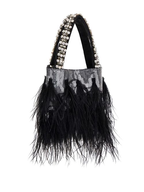 Guess Misae Sequin Mini Tote Zwart | GUESS-SN29375