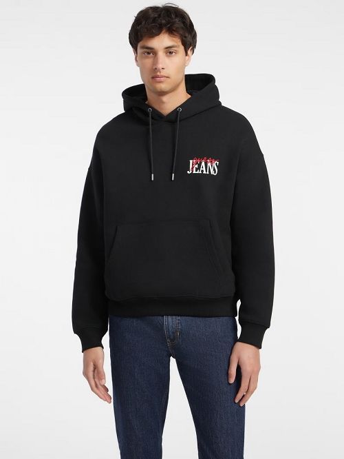 Guess Mixed Chest Logo Hoodie Zwart | GUESS-SN30958
