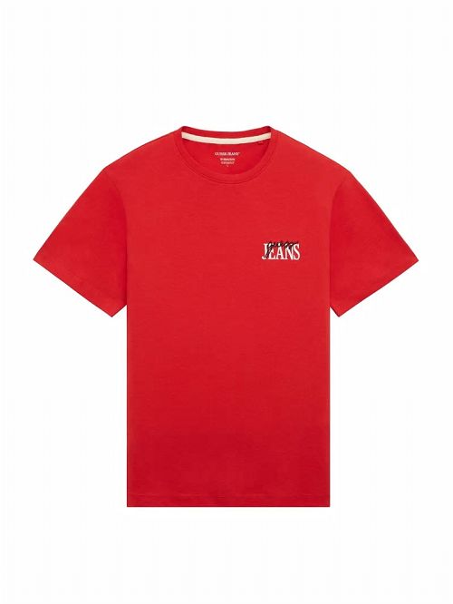 Guess Mixed Chest Logo Tee Rood | GUESS-SN30502