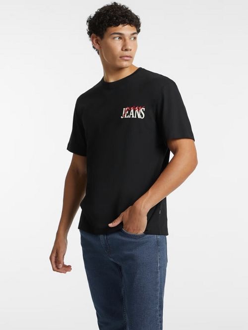 Guess Mixed Chest Logo Tee Zwart | GUESS-SN30600