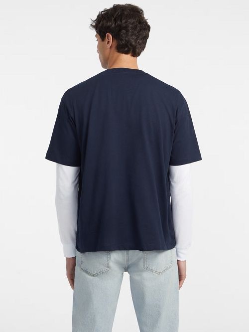 Guess Mixed Logo Tee Blauw | GUESS-SN30489