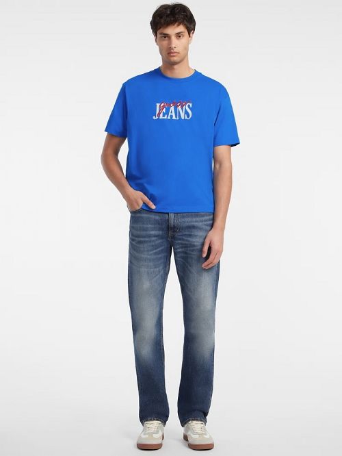Guess Mixed Logo Tee Blauw | GUESS-SN30490