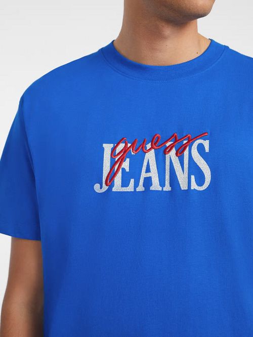 Guess Mixed Logo Tee Blauw | GUESS-SN30490