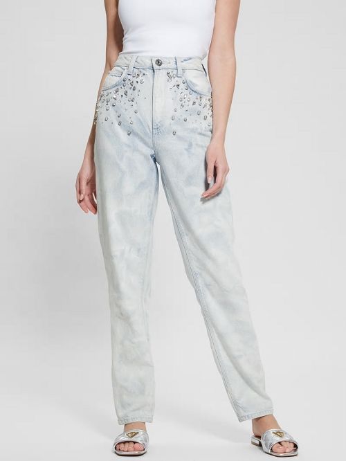 Guess Mom Rhinestone Jeans Blauw | GUESS-SN26608