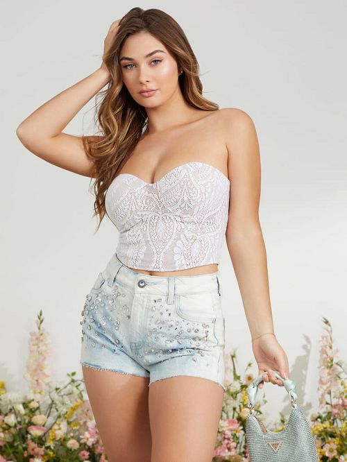 Guess Mom Rhinestone Shorts Blauw | GUESS-SN26516