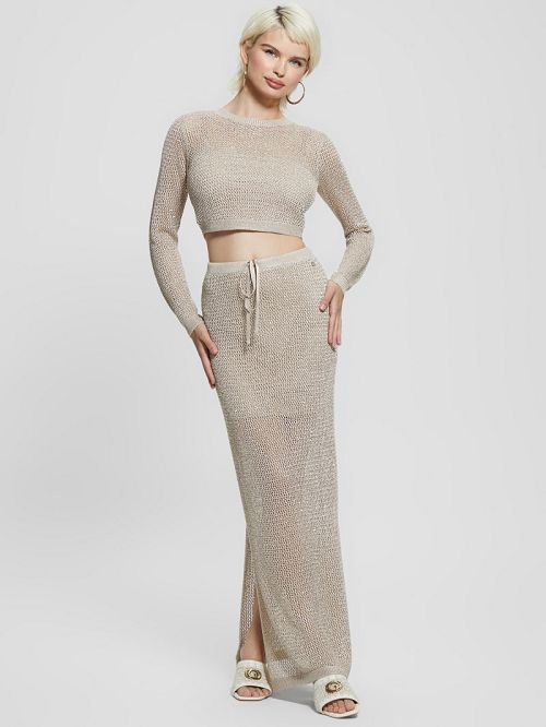Guess Morgen Sequin Crop Sweater Beige | GUESS-SN27577