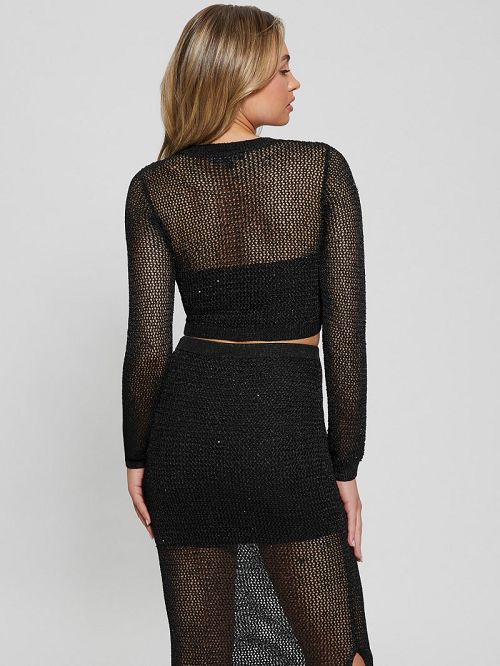 Guess Morgen Sequin Crop Sweater Zwart | GUESS-SN27579