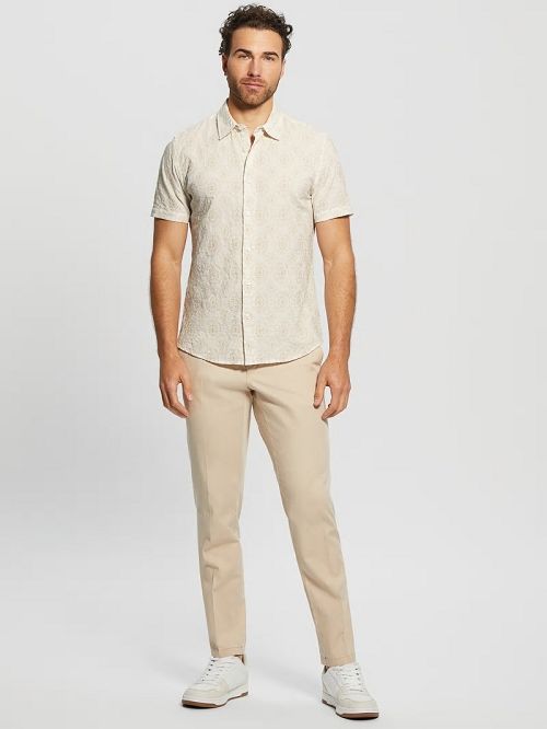 Guess Mosaic Embroidered Shirt Beige | GUESS-SN31223