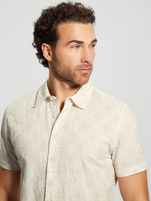 Guess Mosaic Embroidered Shirt Beige | GUESS-SN31223