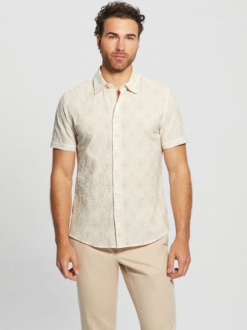 Guess Mosaic Embroidered Shirt Beige | GUESS-SN31223