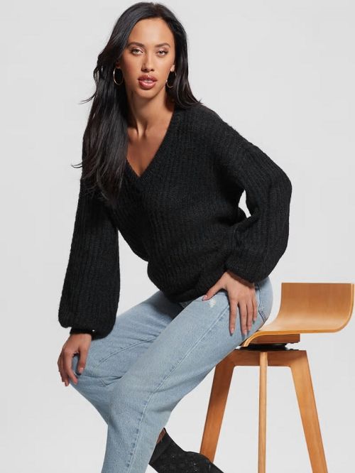 Guess Nara Wool-Blend Sweater Zwart | GUESS-SN27747