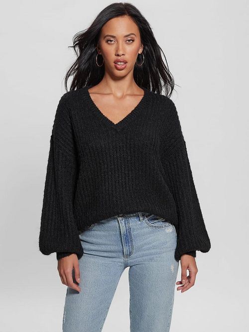 Guess Nara Wool-Blend Sweater Zwart | GUESS-SN27747