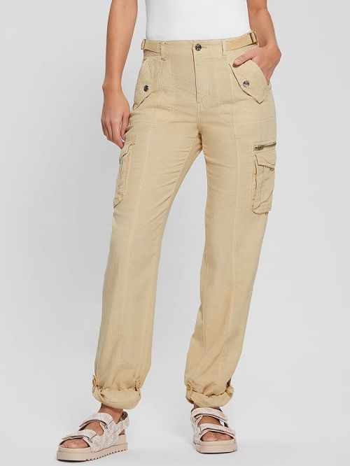Guess Nessi Linen Cargo Pants Beige | GUESS-SN28319