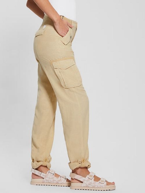Guess Nessi Linen Cargo Pants Beige | GUESS-SN28319