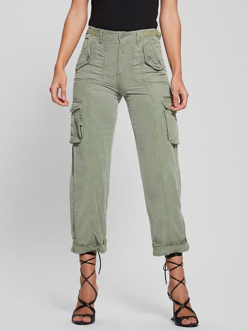 Guess Nessi Linen Cargo Pants Groen | GUESS-SN28312