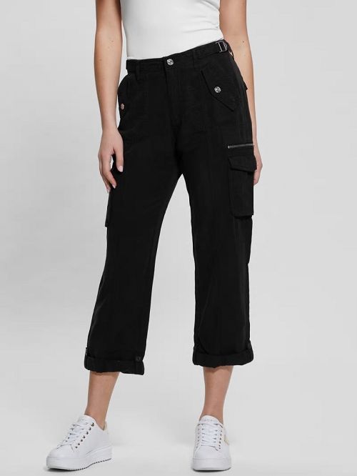 Guess Nessi Linen Cargo Pants Zwart | GUESS-SN28311