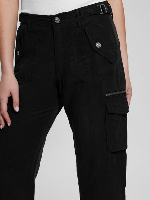 Guess Nessi Linen Cargo Pants Zwart | GUESS-SN28311