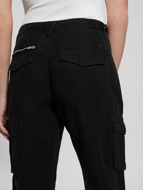 Guess Nessi Linen Cargo Pants Zwart | GUESS-SN28311