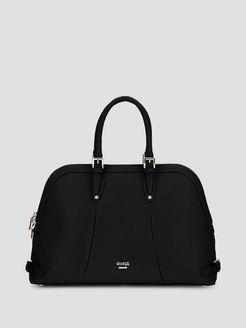 Guess New Adele Luxe Leather Large Dome Satchel Zwart | GUESS-SN31773
