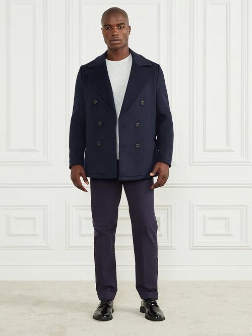 Guess Notched Wool-Blend Peacoat Blauw | GUESS-SN30757
