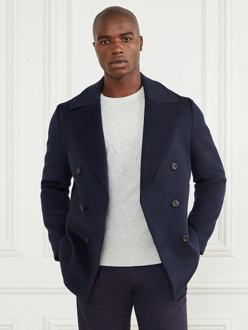 Guess Notched Wool-Blend Peacoat Blauw | GUESS-SN30757