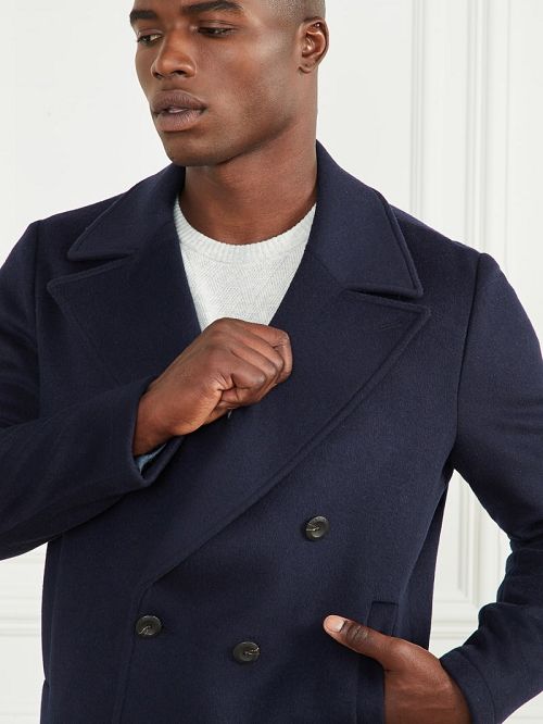 Guess Notched Wool-Blend Peacoat Blauw | GUESS-SN30757