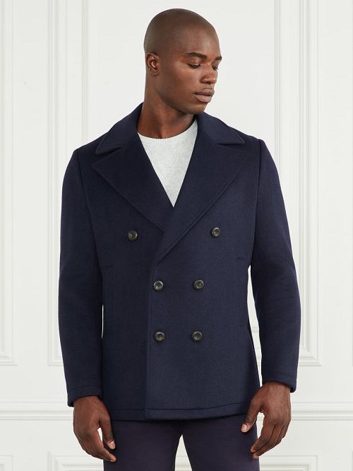 Guess Notched Wool-Blend Peacoat Blauw | GUESS-SN30757