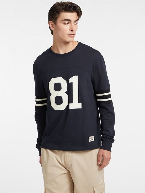 Guess Number 81 Striped Long-Sleeve Tee Blauw | GUESS-SN31012
