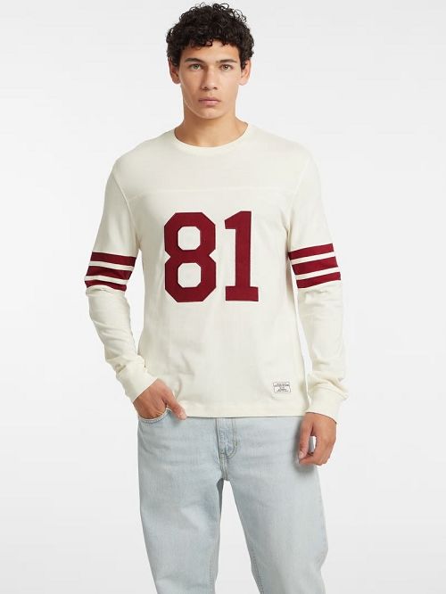 Guess Number 81 Striped Long-Sleeve Tee Wit | GUESS-SN31005